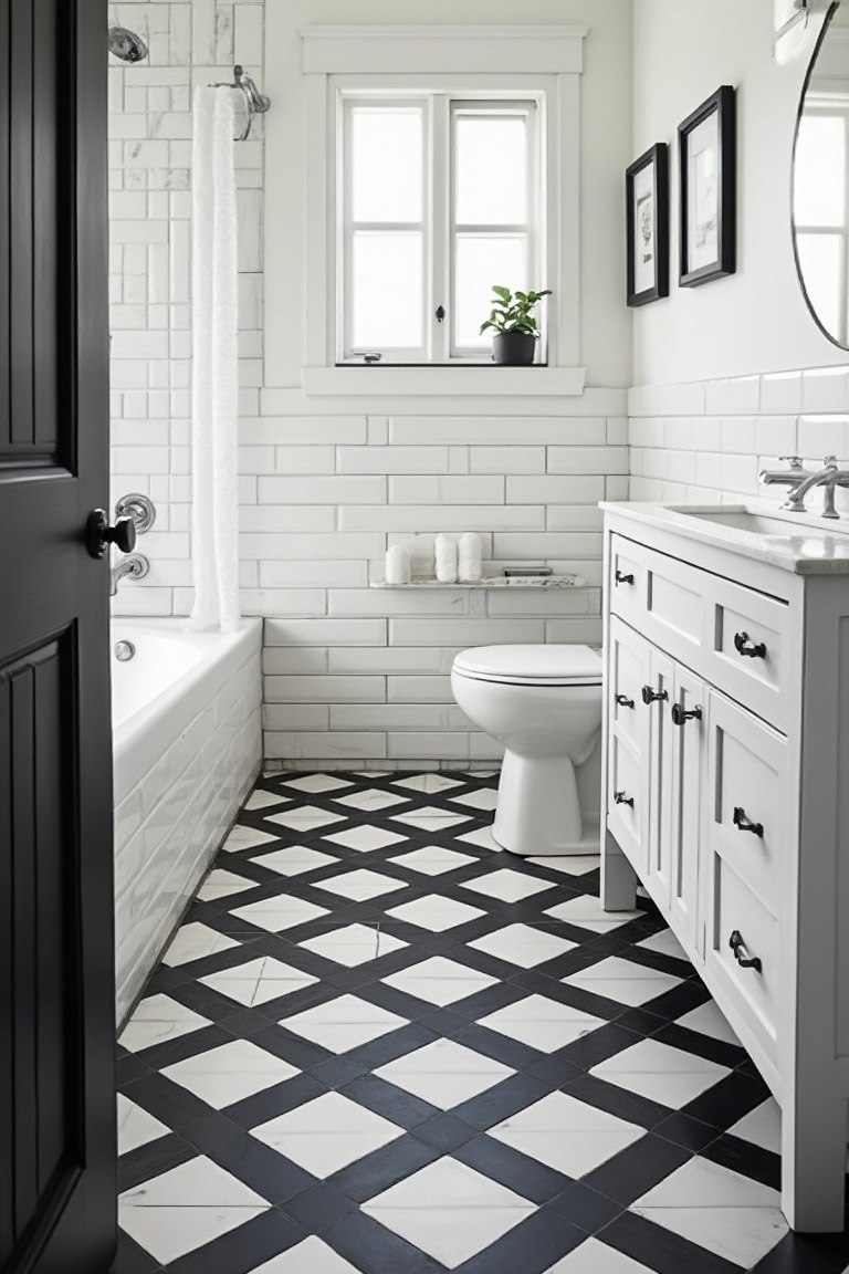 small bathroom ideas high contrast tiles