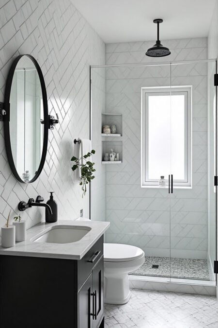 small bathroom modern herringbone chic