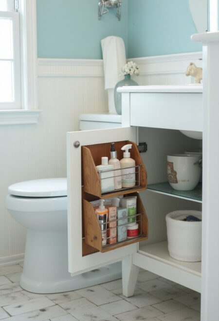 small bathroom storage rack on cabinet door