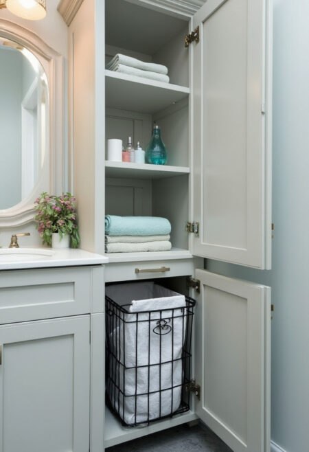 small bathroom storage slide out laundry hamper