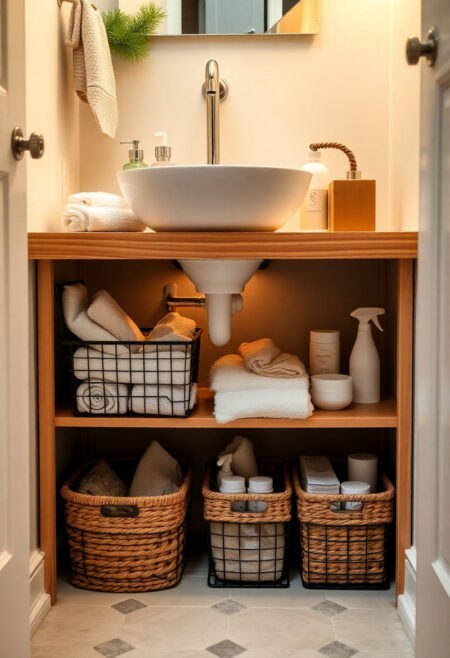 small bathroom storage under sink storage baskets