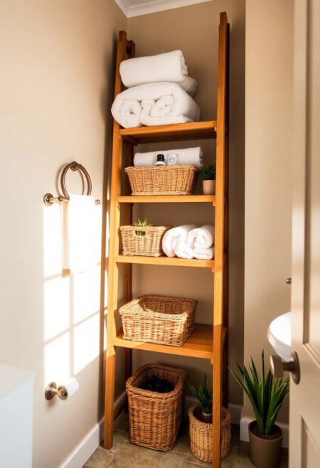 small bathroom storage wooden ladder shelf