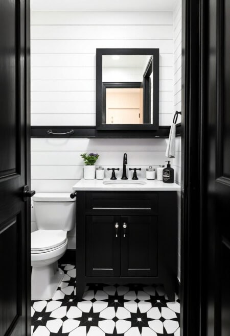 small farmhouse bathroom bold bnw