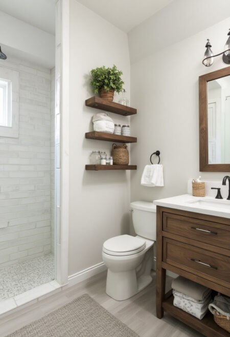 small farmhouse bathroom neutral rustic