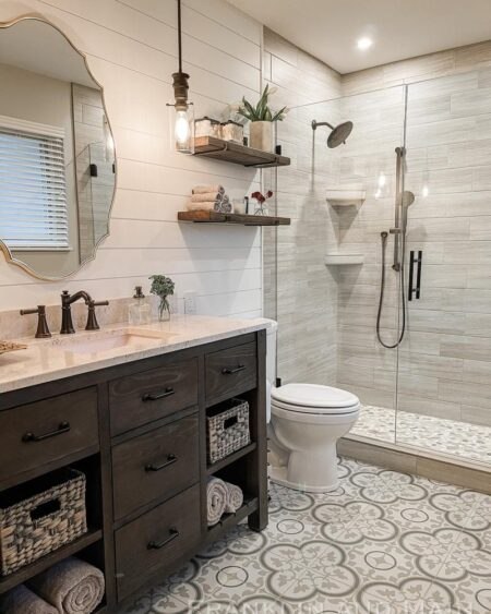 small farmhouse bathroom refined rustic touch