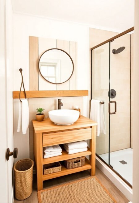 small farmhouse bathroom rustic warmth