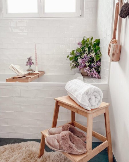 small farmhouse bathroom whimsical cozy nook